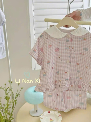 TL - Bộ mặc nhà bé gái viền bèo (90-140)