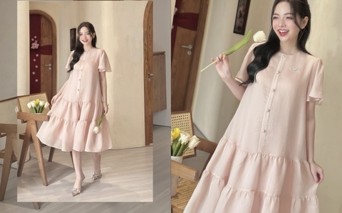 JM - Váy bầu tơ hồng 2 tầng(S-L)