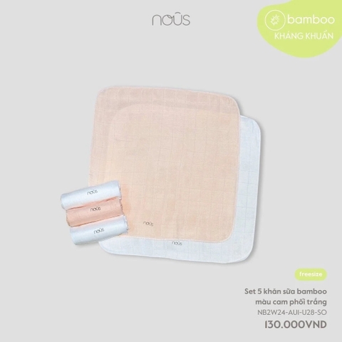 NOUS - Set 5 khăn sữa BAMBOO màu cam phối trắng