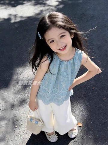 TL - Set áo sát nách babydoll mix quần suông tắng kèm túi đeo chéo (80-130)