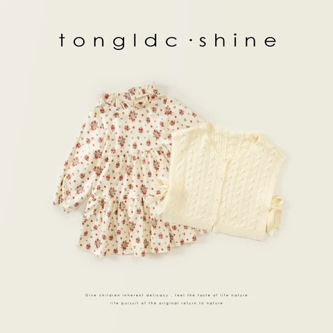 LB - Set váy hoa kèm áo gile len(90-140)