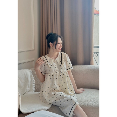 JM - Bộ bầu hoạ tiết nơ đen(M,L)