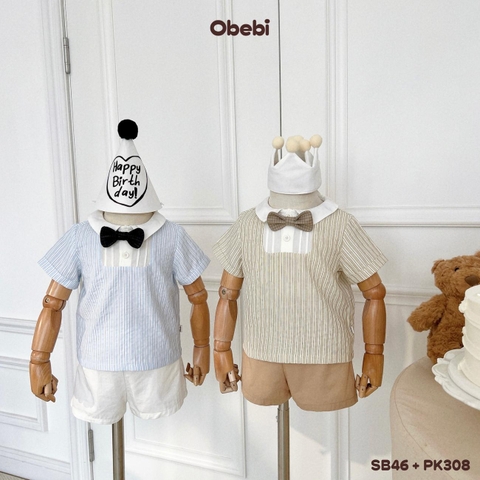 OBEBI - Set bộ cộc sơ mi kẻ sọc công tử OBEBI (73-120)