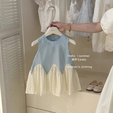 TL - Váy sát nách xanh phối trắng(90-130)