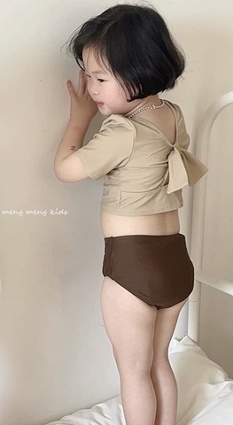 TL - Bộ bơi 2 mảnh nơ be nâu (90-130)