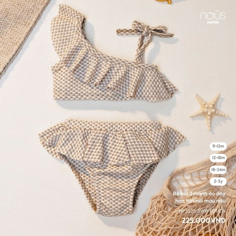 NOUS - Bộ bơi 2 mảnh áo dây hoạ tiết nổi màu nâu(9M-2Y)