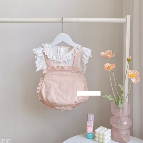 JS - Set yếm hồng+áo thun trắng tay bèo(66-80)