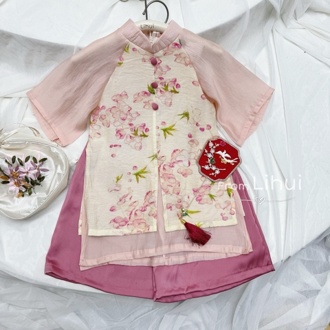 MT Áo dài lụa hồng thêu hoa(90-130)
