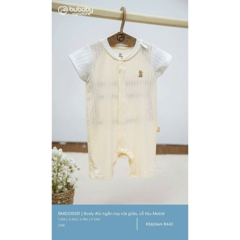 BUBABY - Body đùi ngắn tay cài giữa cổ tàu Molist(1-12M)