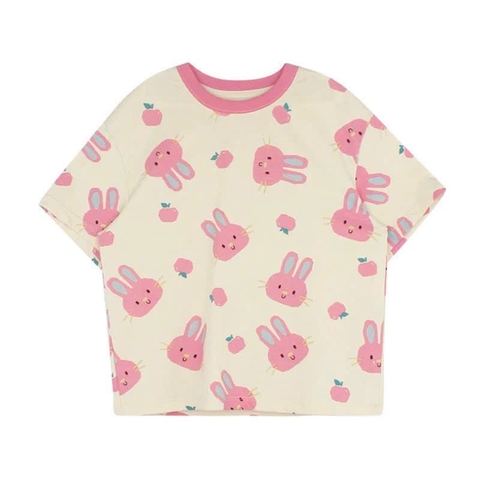 TL - Áo phông be in thỏ hồng(90-150)