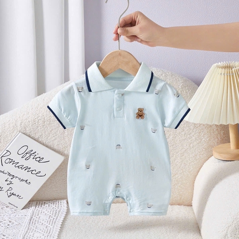 JS - Body Polo cotton xanh hoa tiết gấu(66-80)