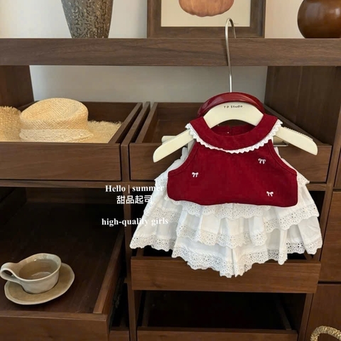 TL - Set áo yếm đỏ+chân váy trắng(80-130)