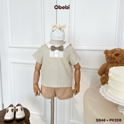 OBEBI - Set bộ cộc sơ mi kẻ sọc công tử OBEBI (73-120)
