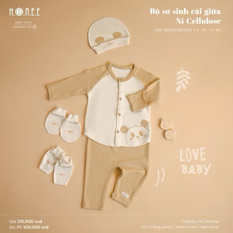 HRNEE - Bộ sơ sinh cài giữa CELLULOSE(0-6M)