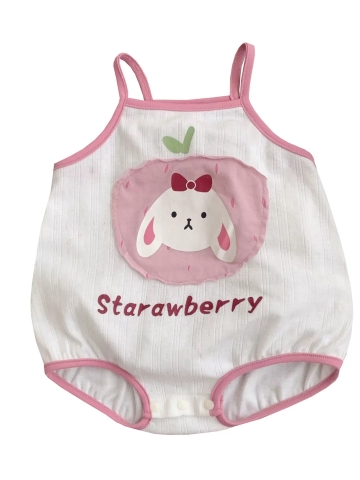 JS - Body cotton 2 dây kem trắng viền hồng thỏ dâu(66-80)