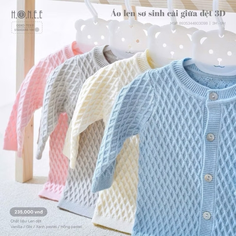 HRNEE - Áo len sơ sinh cài giữa dệt 3D(0-9M)
