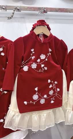 MT Áo dài nhung đỏ đính hoa nhỡ(7-12)