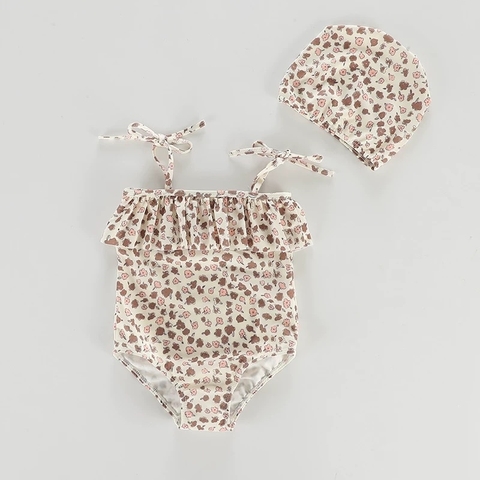 TL - Bộ bơi 2 dây hoạ tiết hoa be(5-13)