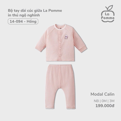 LA POMME - Bộ dài tay cúc giữa in thú ngộ nghĩnh(NB-3M)