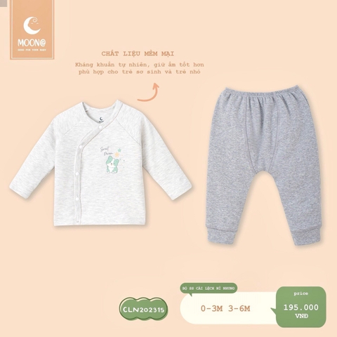 MOON@ Bộ sơ sinh cài lệch nhung(0-6M)