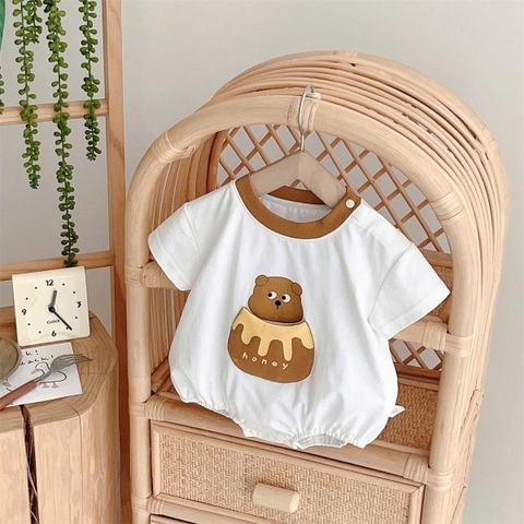 JS - Body trắng cổ viền nâu hình Gấu Honey(66-80)