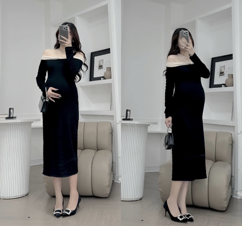 JM Váy bầu đen trễ vai(L)