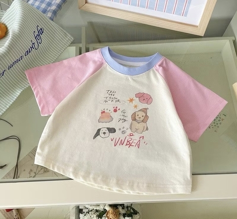 TL - Áo thun tay phối màu in cún(80-130)