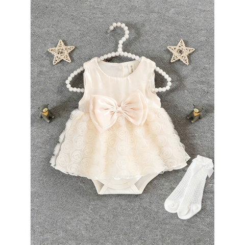 JS - Body váy sát nách organza hoa hồng voan nối (59-80)