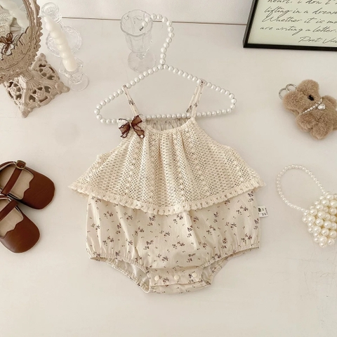 JS - Body 2 dây be hoa nhí nâu yếm lưới(66-80)