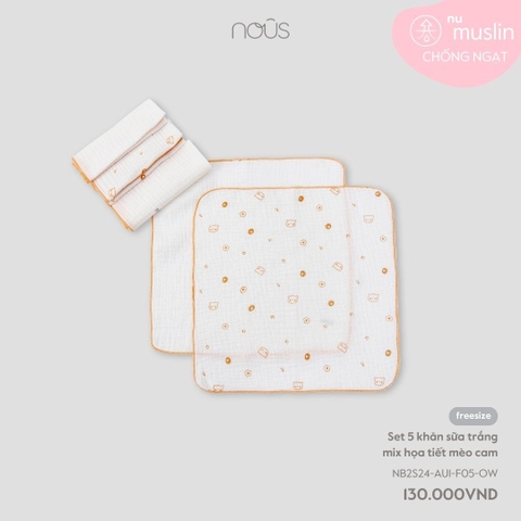 NOUS - Set 5 khăn sữa trắng mix hoạ tiết