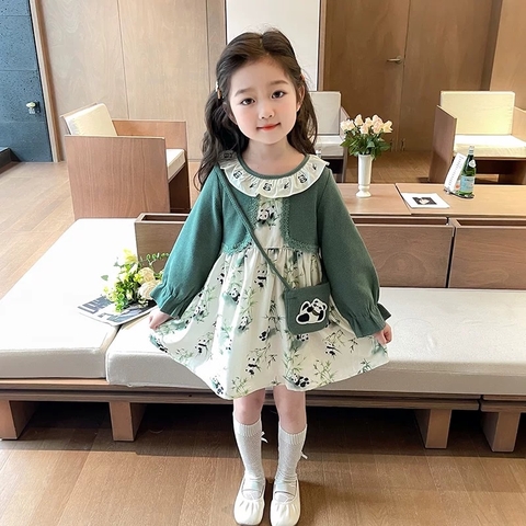 LB - Váy cổ bèo gấu trúc xanh(90-140)