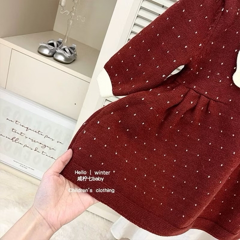 TL - Váy len đỏ 2 nơ kèm túi(80-130)