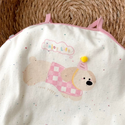 JS - Body cotton 2 dây kem viền hồng cún(66-80)