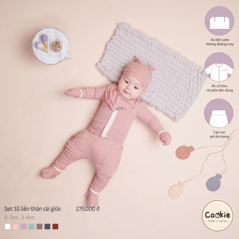 COOKIE Set dài cài giữa liền thân(0-6M)