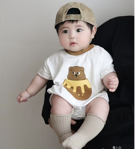 JS - Body trắng cổ viền nâu hình Gấu Honey(66-80)