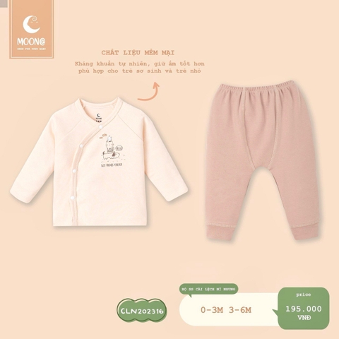 MOON@ Bộ sơ sinh cài lệch nhung(0-6M)