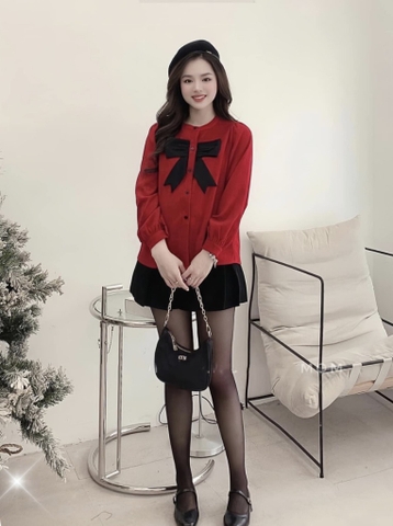 JM Áo nhung đỏ phối nơ đen(S-L)