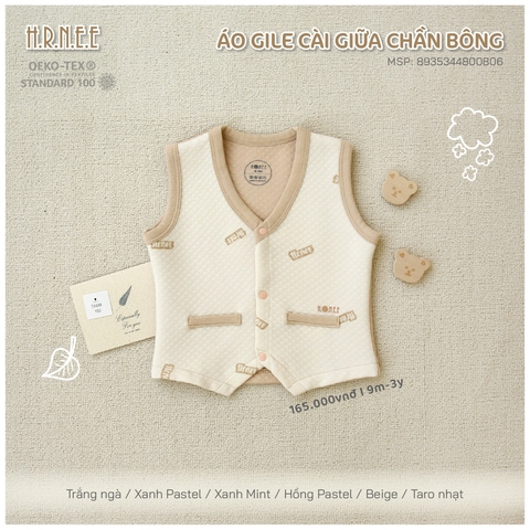 HRNEE Áo Gile cài giữa chần bông(S6-3Y)