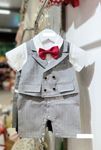 MT - Body công tử kẻ ghi nơ đỏ(0-12M)