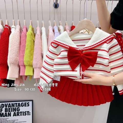 MT Set váy thuỷ thủ đỏ đính nơ(80-120)