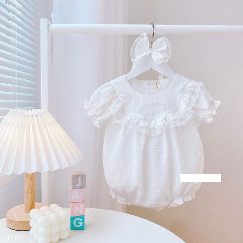 JS - Set body trắng bèo ngực thêu hoa+turban(59-80)