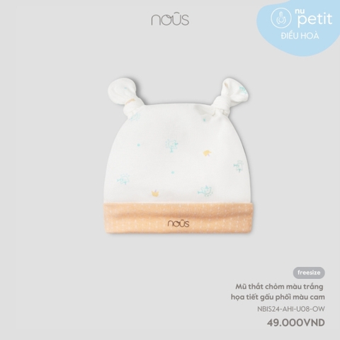NOUS - Mũ thắt chỏm trắng HT gấu phối màu cam