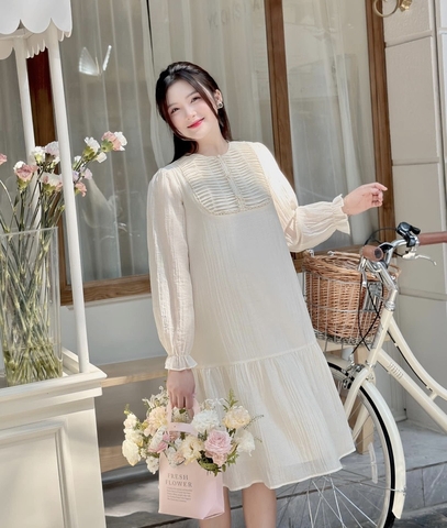 JM Váy bầu tơ cổ xếp(S-L)