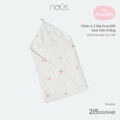 NOUS - Chăn ủ 2 lớp hoạ tiết hoa nền trắng