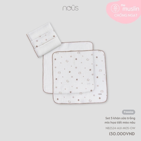 NOUS - Set 5 khăn sữa trắng mix hoạ tiết