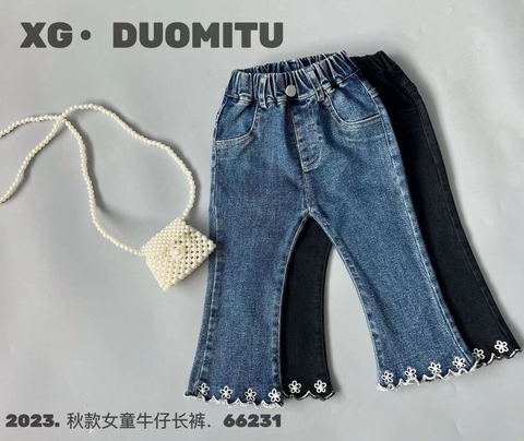 MT Quần Jean đen ống loe gấu tua rua(S80-120)