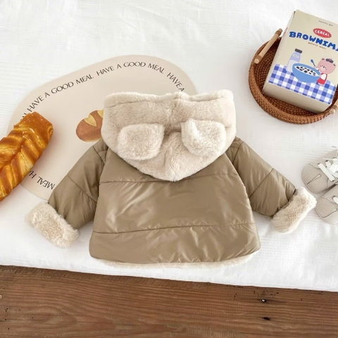 MT - Áo khoác be lót lông mũ tai gấu(73-120)