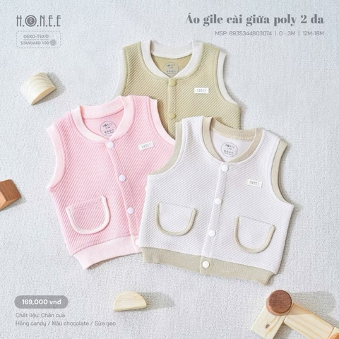 HRNEE - Áo gile cài giữa poly 2 da(0-12M)