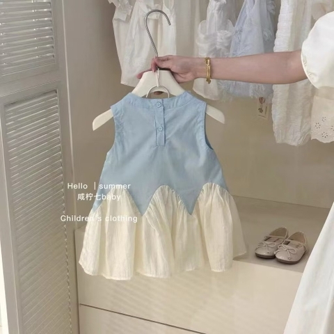 TL - Váy sát nách xanh phối trắng(90-130)