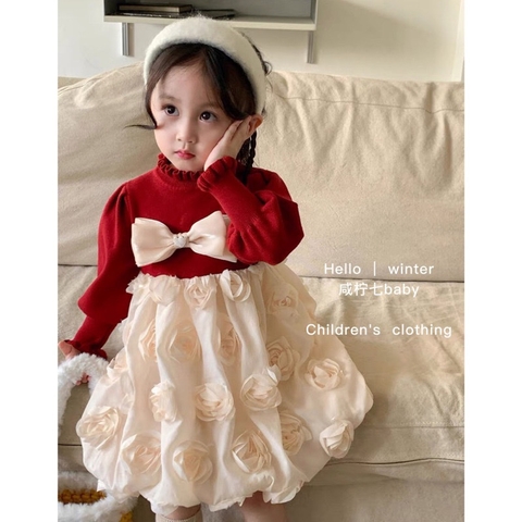 MT Váy đỏ hoa hồng đính nơ(80-120)